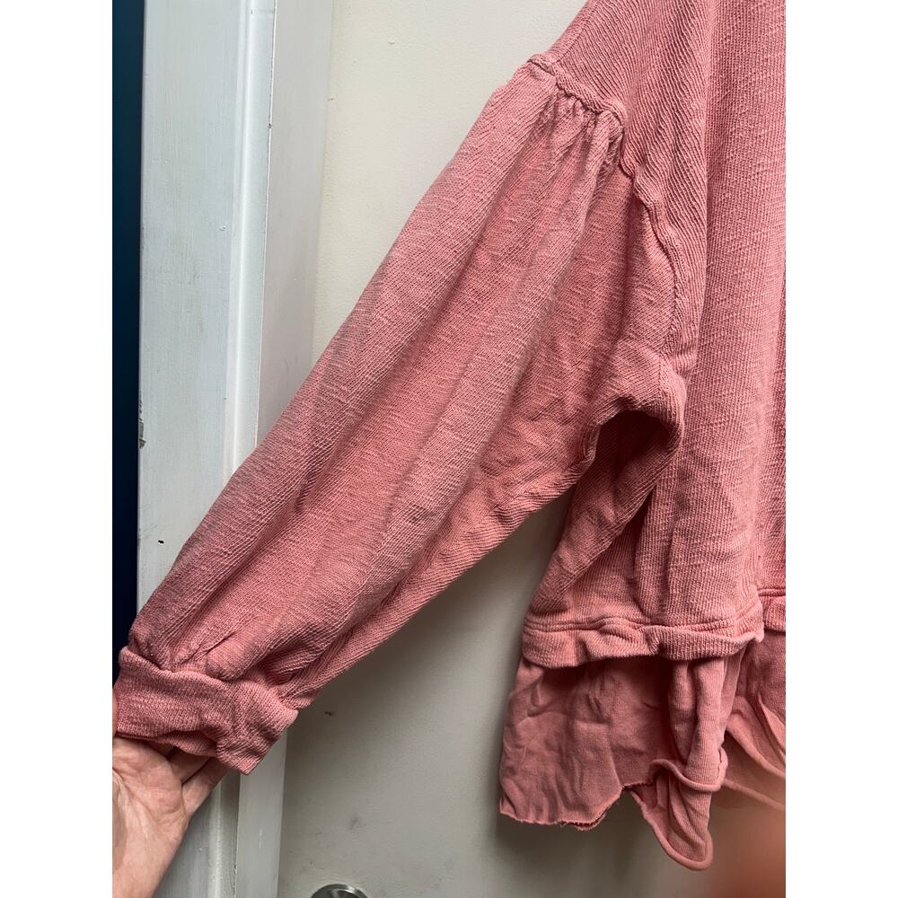 We The Free Coral Ruffled Hem Long Sleeve Top L 100% Cotton by Free People - Picture 5 of 7